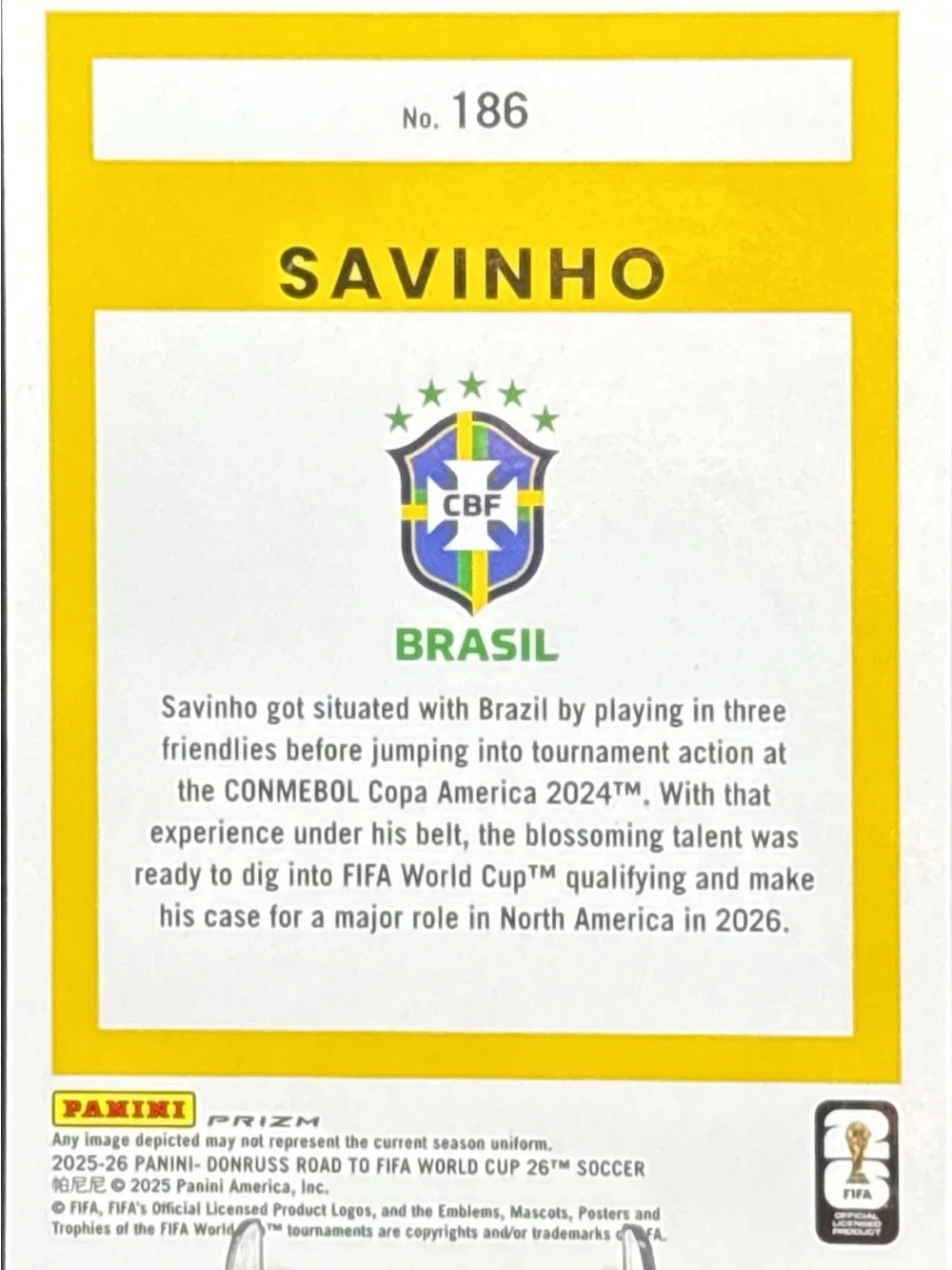 Panini Brazil Savinho FIFA World Cup Trading Card - Refractor